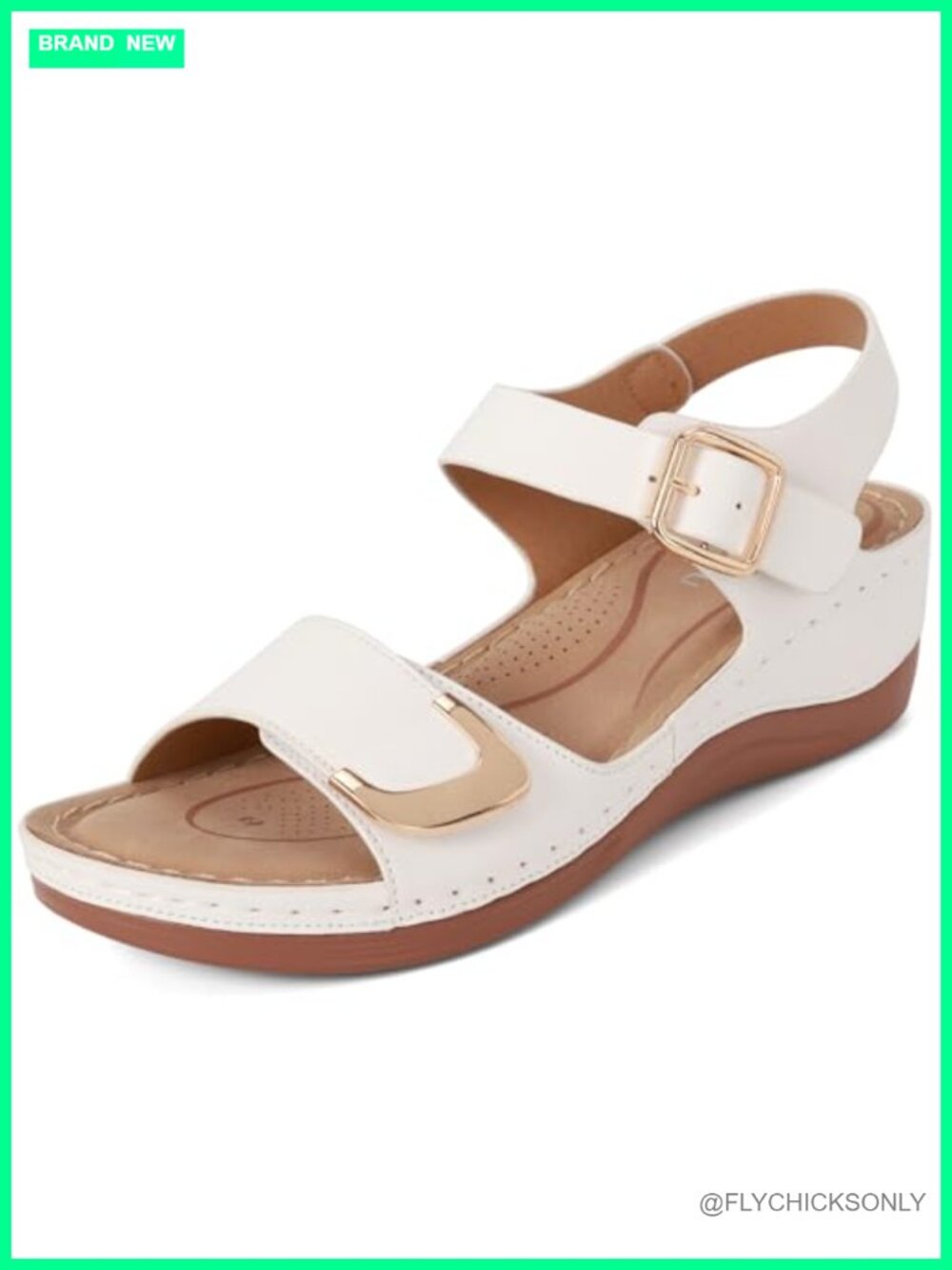 Wedge Platform Sandals with Arch Support Adjustable Strap Faux Leather Summer